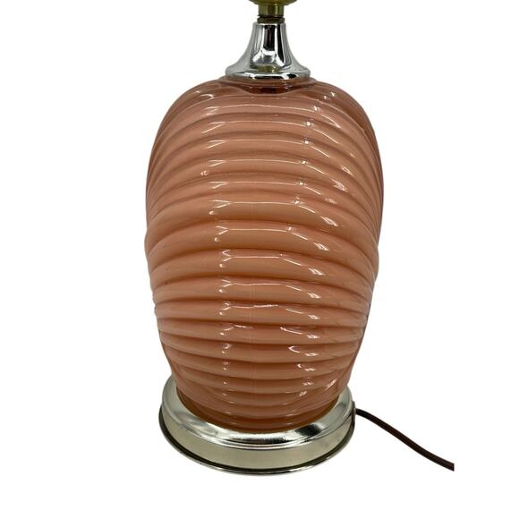 Vintage Art Deco Revival Shell Lamp Pleated Draped 1980’s Peach Glass - Picture 3 of 14